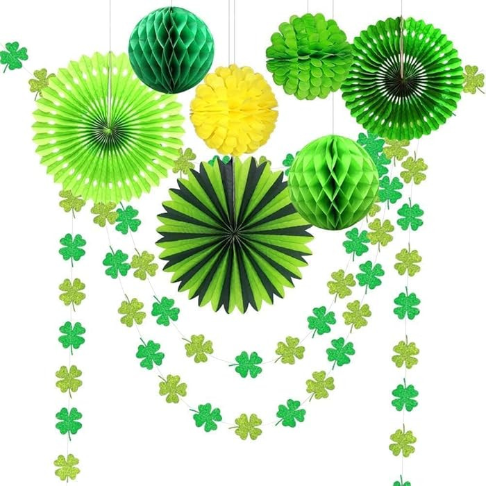 Decor365 Glitter St Patricks Day Decorations Green Shamrock Clover Garlands Hanging Streamer Bann... | Amazon (US)