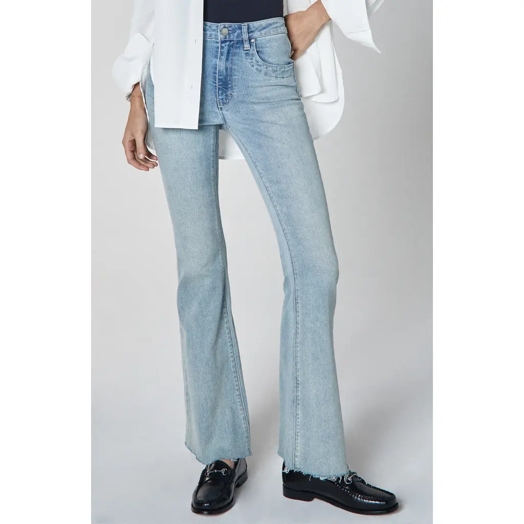 Unpublished Janet Raw Hem Mid Rise Flare Jeans in Light Blue at Nordstrom, Size 26 | Nordstrom