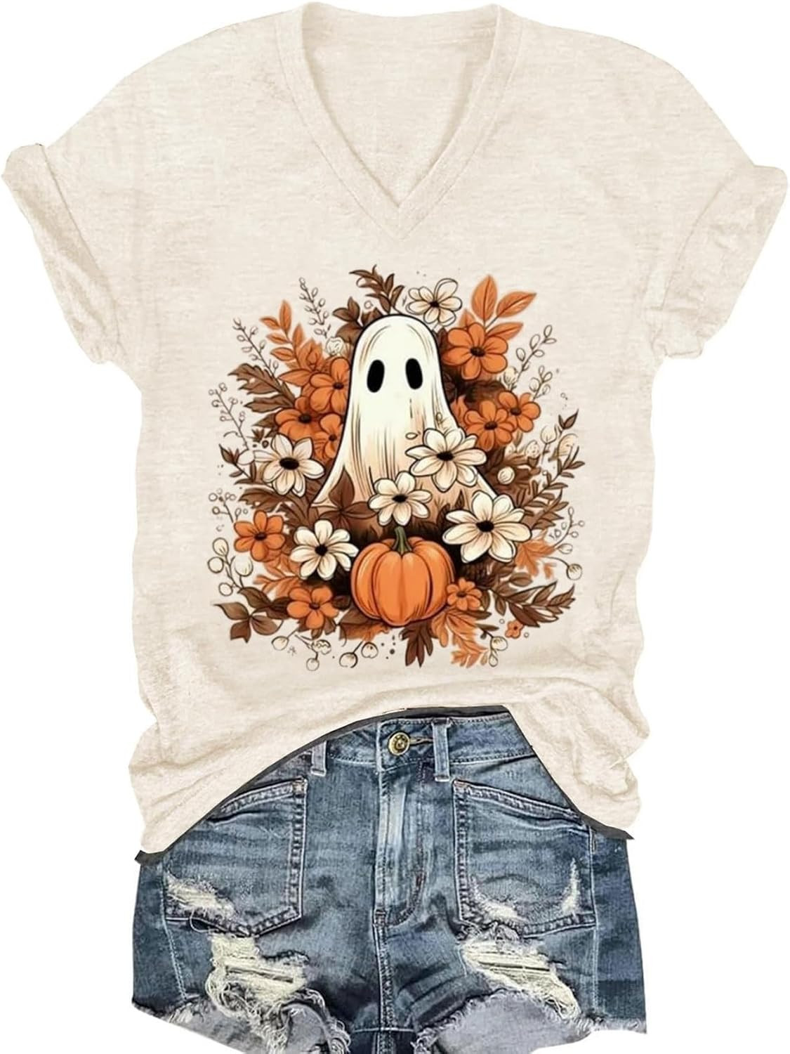 Women's T-Shirts V-Neck Boho Flowers Wildflowers Graphic Tees Shirts Cute Casual Summer Tops Short Sleeve T Shirt | Amazon (US)