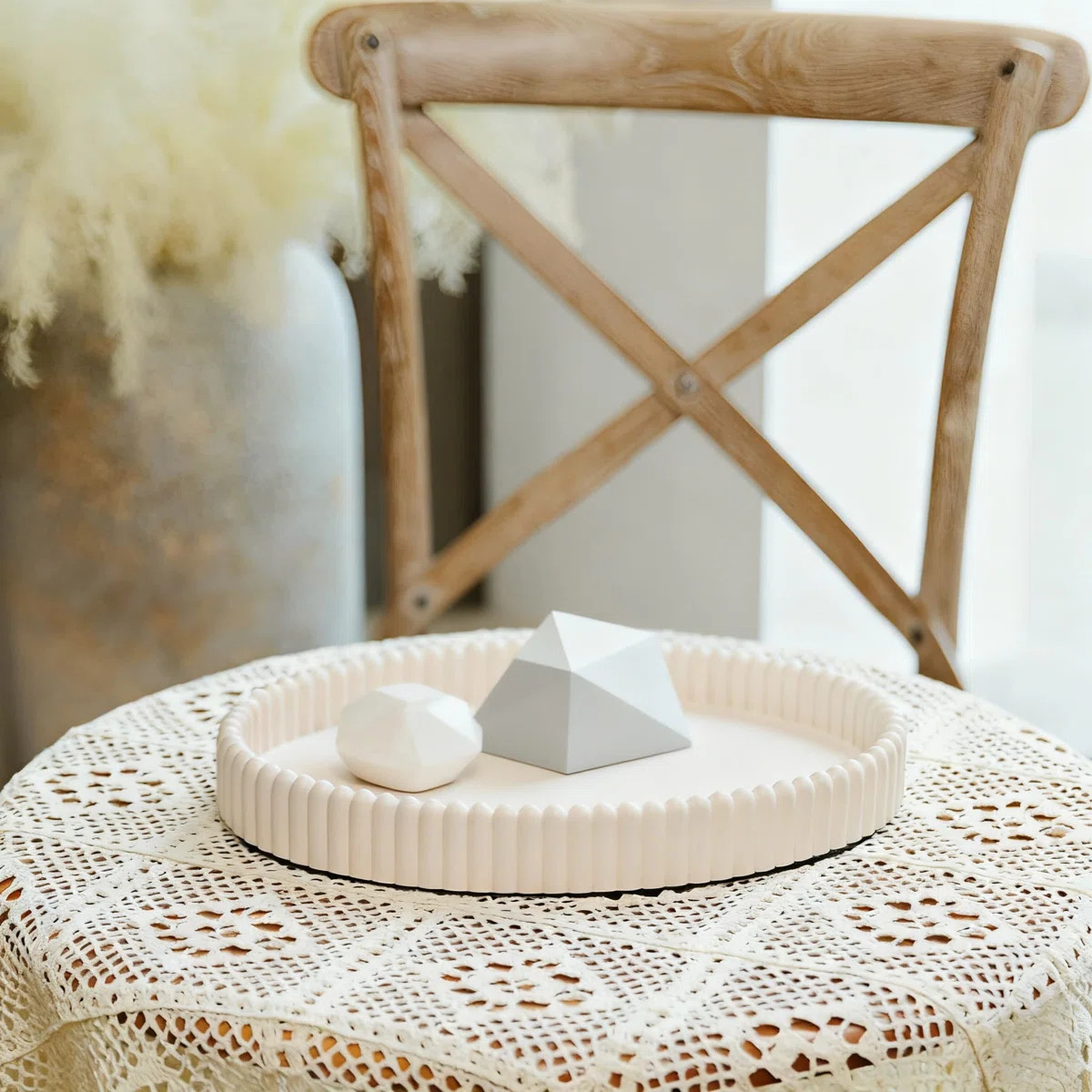 Scalloped Concrete Tray For Home Decor, Modern Oval Centerpiece Tray For Coffee Table, Living Roo... | Wayfair North America