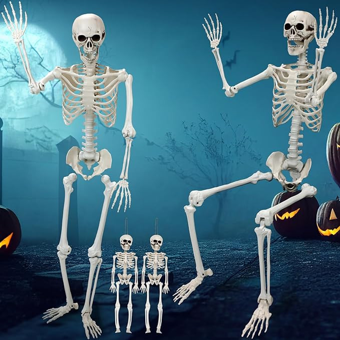 4 Pcs Giant Halloween Skeletons Life Size Decoration 6ft 5.4ft 1.3ft Poseable Skeleton Full Body ... | Amazon (US)