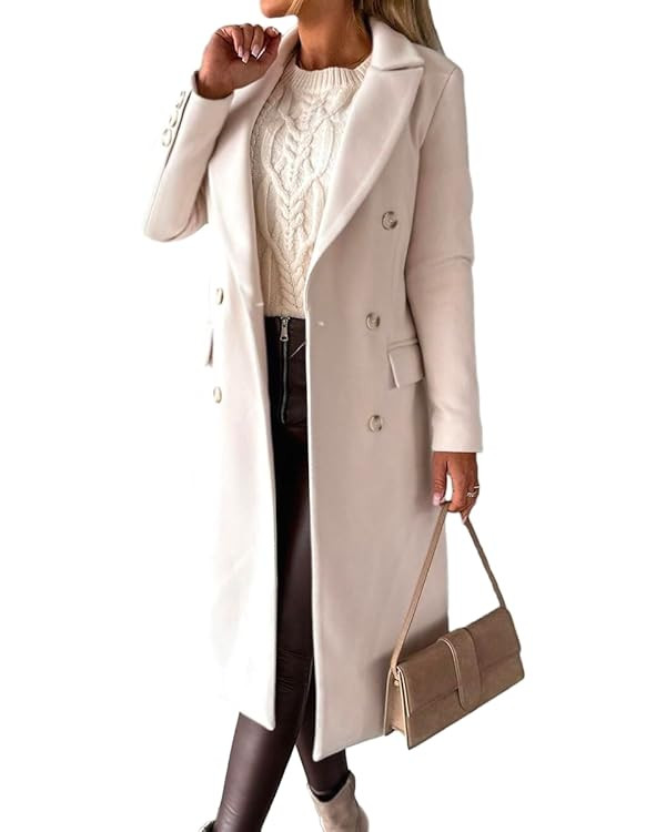 IDEALSANXUN Womens Long Wool Coat Double Breasted Trench Coat Fall Winter Clothes | Amazon (US)