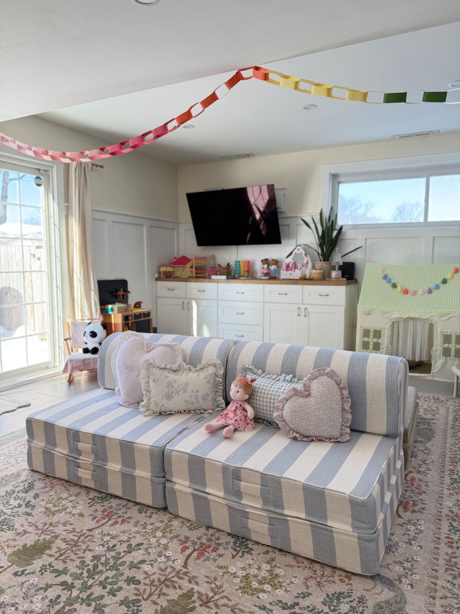 Striped play couch 🩵 the best piece of furniture for a playroom! One of the most-used pieces we own 🙌🏼

House of Noa, gingham pillows, blue and white stripes, play couch, play furniture 

#LTKdayinmylife #LTKHome #LTKKids