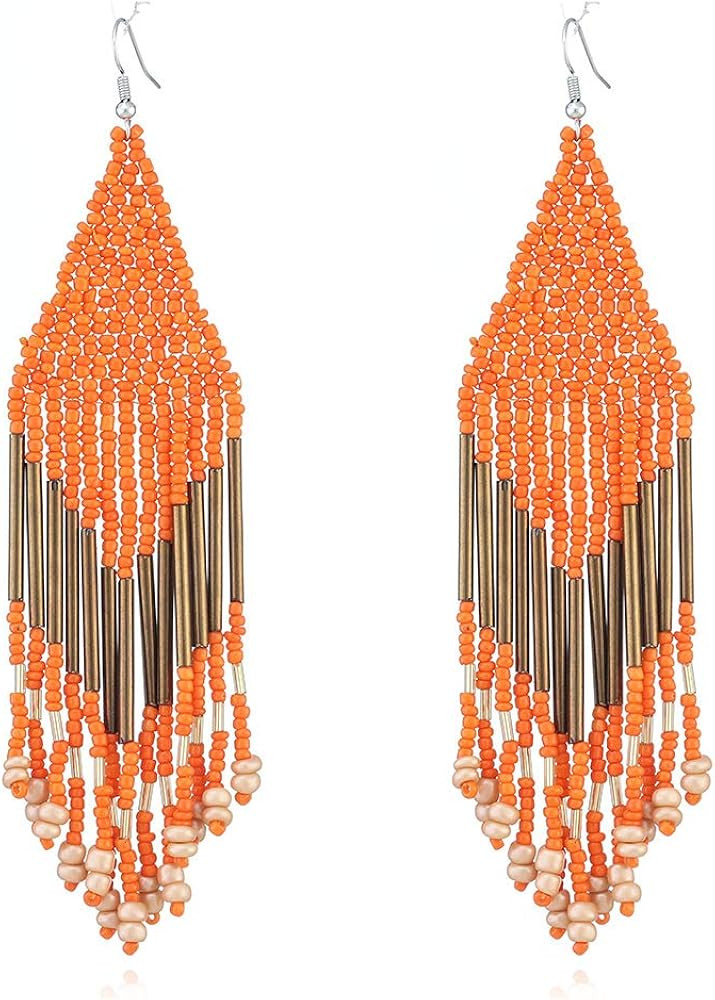 Luluping Long Beaded Tassel Earrings – Large Bohemian Native Statement Bead Dangle Earrings for... | Amazon (US)
