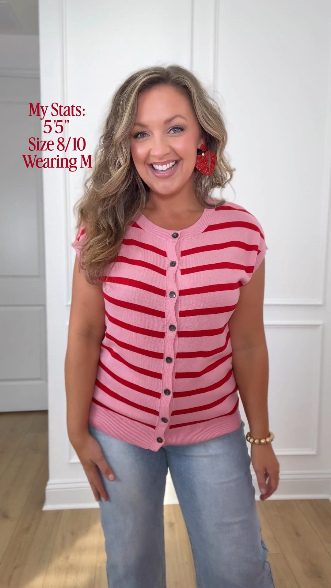 The cutest pink and red striped cardigan sweater. Perfect for valentines day and beyond! Add some fun heart earrings to make it festive then wear again this spring and summer! I LOVE pink and red together! It's one of my favorite color combos! The cap sleeve is so flattering but you could also layer a long sleeve white collared shirt under for a more elevated winter look or for the office! I am 5'5" Size 8/10 wearing size medium and size 10 jeans!

pink and red sweater, valentines day outfit, valentines day top, teacher outfit, amazon fashion, amazon valentines day outfit. #amazonfashion #valentinesday #pinkandred 

 #LTKFindsUnder50

#LTKMidsize #LTKSeasonal #LTKValentine