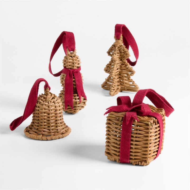 Rattan Christmas Ornaments, Set of 4 | Crate & Barrel | Crate & Barrel