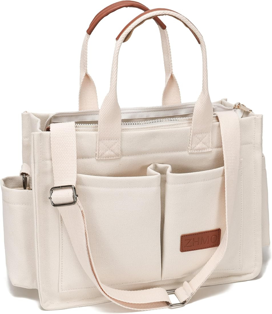 Large Canvas Tote Bag for Women,Womens Laptop Work Book Bags Crossbody Purse Handbag Shoulder Tra... | Amazon (US)