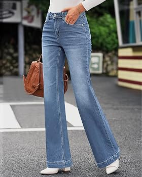 GRAPENT Womens Flare Jeans High Waisted Wide Leg Baggy Jean for Women Stretch Denim Pants | Amazon (US)