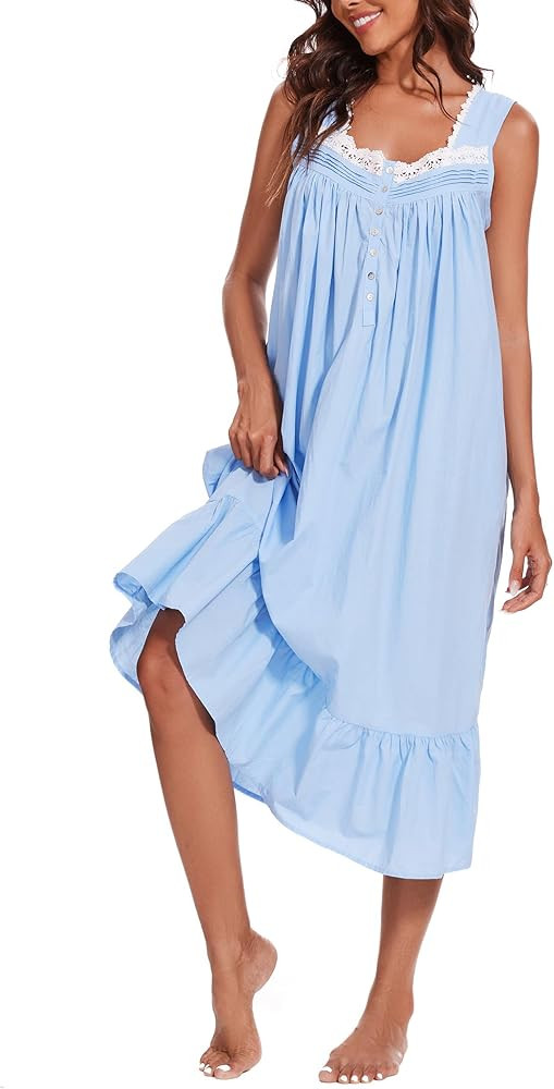 AVIIER 100% Cotton Nightgowns for Women Sleeveless Sleep Dress Ladies Gowns Sleepwear with Pocket... | Amazon (US)