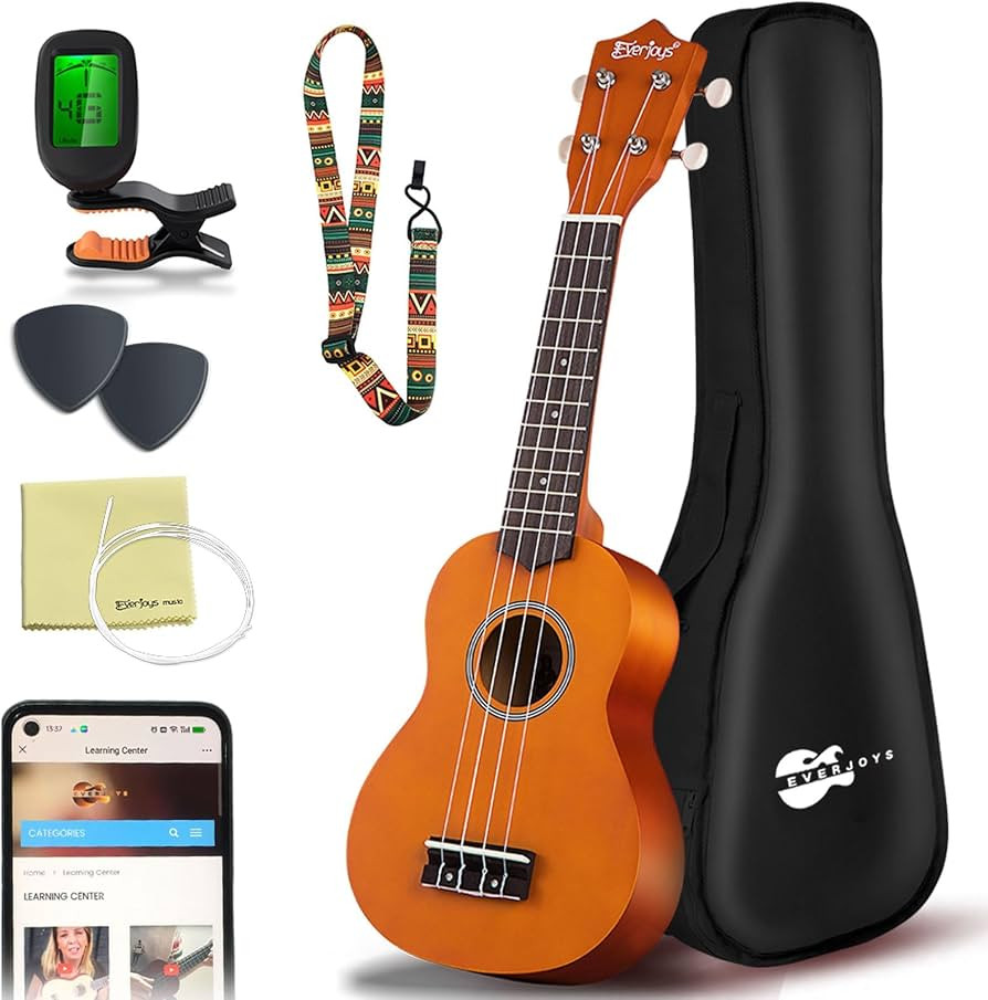 Everjoys Soprano Ukulele Beginner Kit 21 Inch w/Free Online Lesson Gig Bag Tuner Picks Strap, Fas... | Amazon (US)