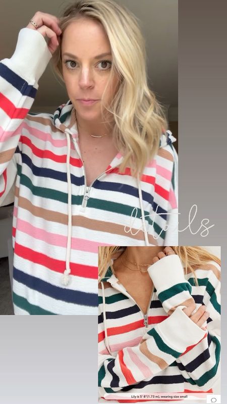 stripe pullover on sale for $35! great for spring or a cooler summer night. wearing the small, more cropped someone suggest if pregnant 

#LTKsalealert #LTKfindsunder50
