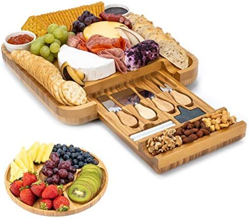 SMIRLY Bamboo Cheese Board and Knife Set: Large Charcuterie Board Set, Wine Meat Cheese Platter, ... | Amazon (US)