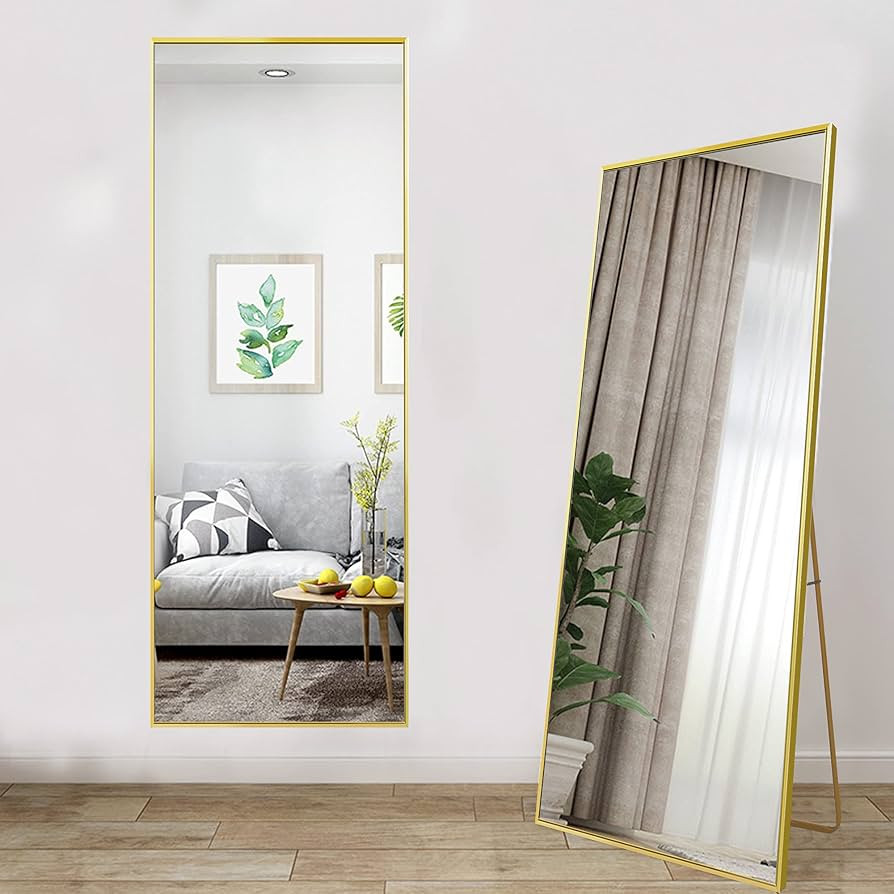 Muoldjin Standing Full Length Mirror Bedroom Floor Mirror with Gold Aluminum Alloy Frame,65" x 24... | Amazon (US)