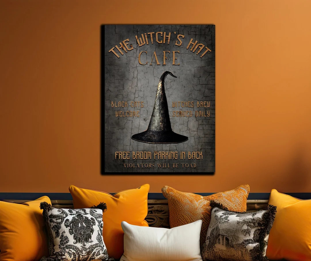 Witch Decor, Witch's Hat Cafe, Halloween Decorations, Halloween Gifts, Spooky Decor, Large Canvas... | Etsy (US)