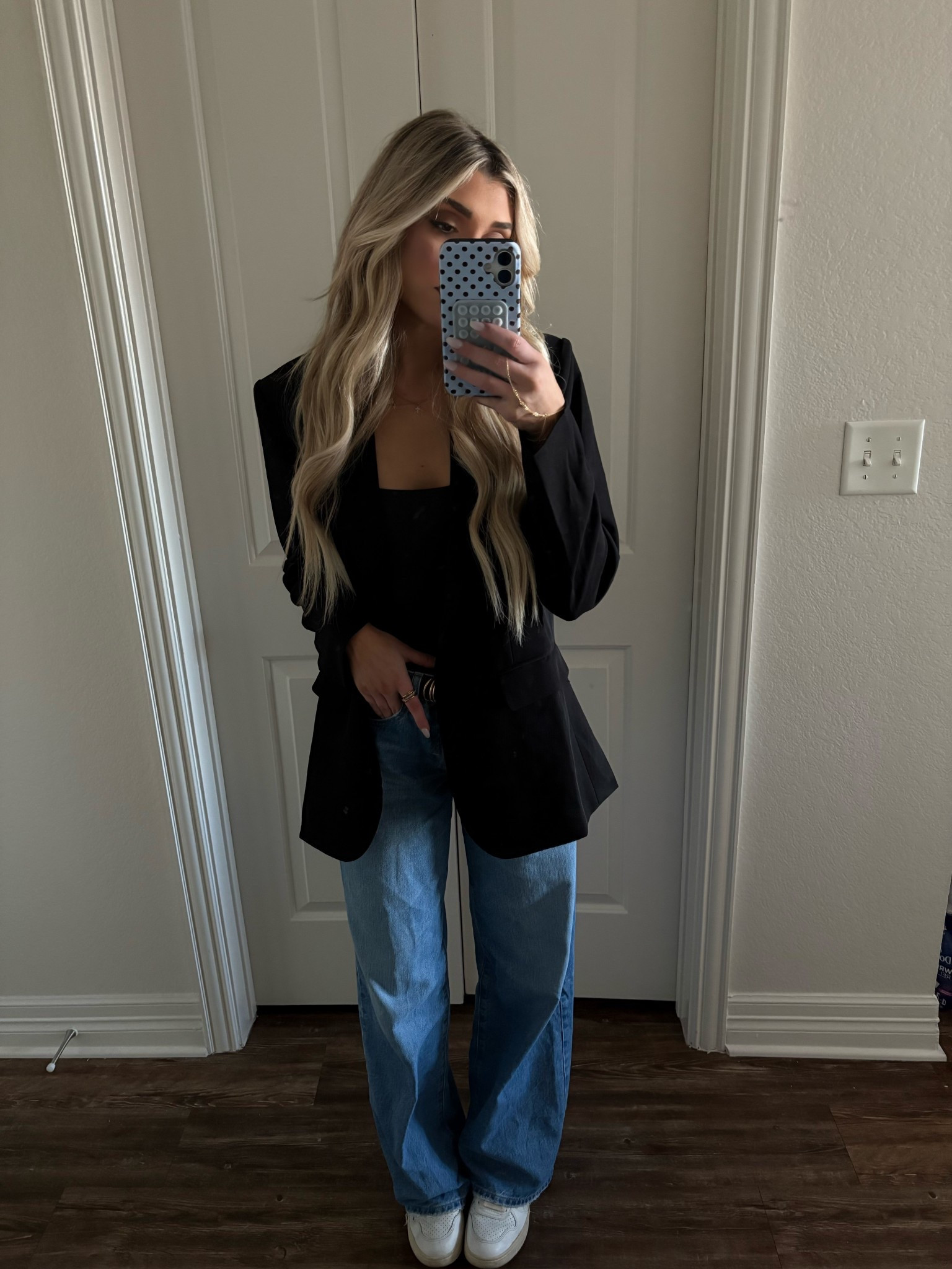 elevated casual work outfit 🖤 Amazon blazer small, AG low rise jeans & skims bodysuit 

#LTKgrwm #LTKWorkwear #LTKootd