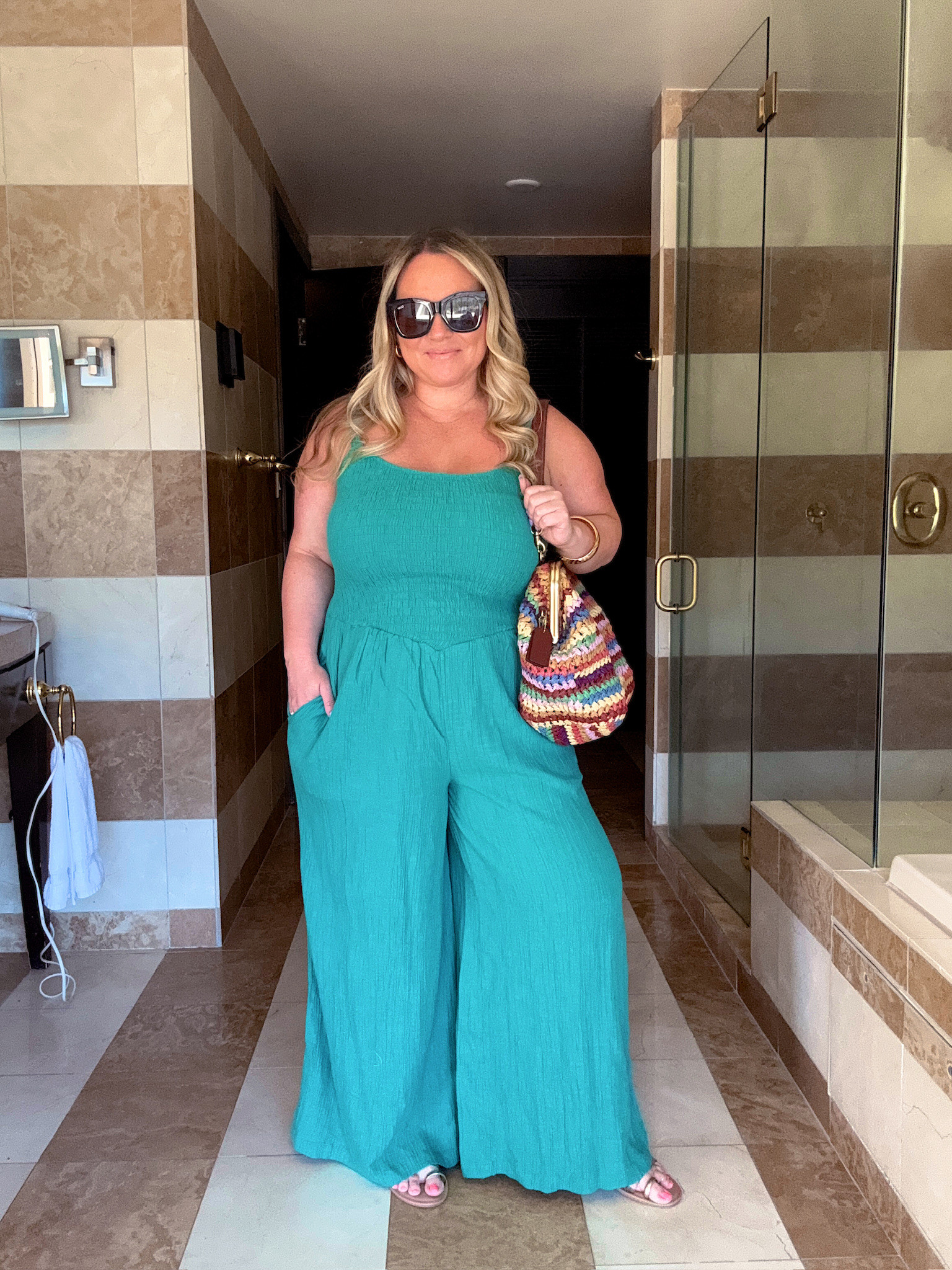 Obsessed with this new American Eagle jumpsuit! 

Wearing a large :)

Whole outfit is linked🥰



Summer outfits, coach, AE, aerie, quay, seasonal, ootd, smocked jumpsuit, shelli enright, stylenright 

 #LTKootd #LTKSeasonal