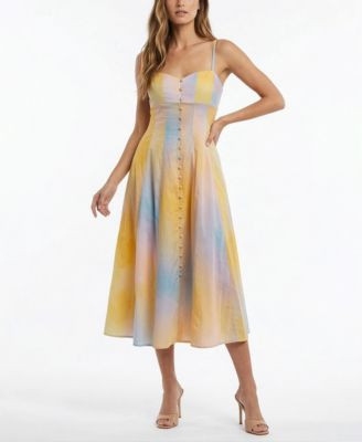 Taylor Women's Sleeveless A-Line Sweetheart Neck Button-Front Dress - Blue/Mango | Macy's