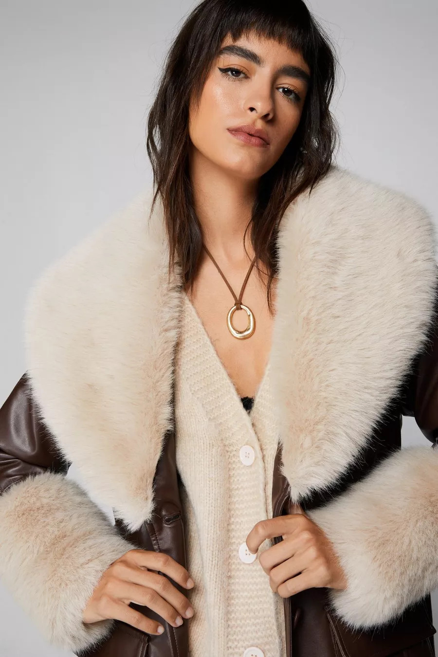 Faux Fur Trim Faux Leather Trench Coat | Nasty Gal US