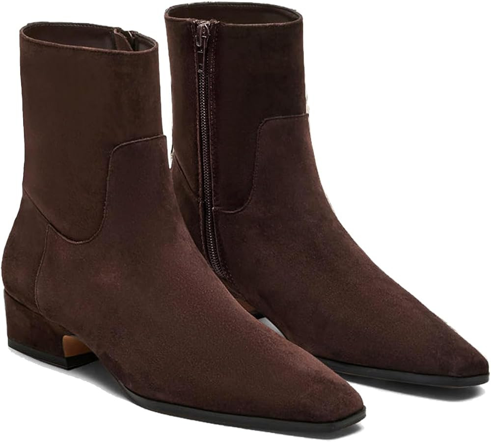 Coutgo Womens Booties Low Heel Ankle Boots Square Pointed Toe Chunky Heel Side Zipper Dressy Fall... | Amazon (US)