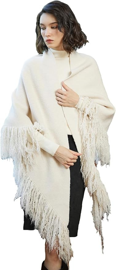 BEAUTELICATE Women Wool Blend Shawl Fringe Shawl Tassel Knitted Blanket Shawls | Amazon (US)