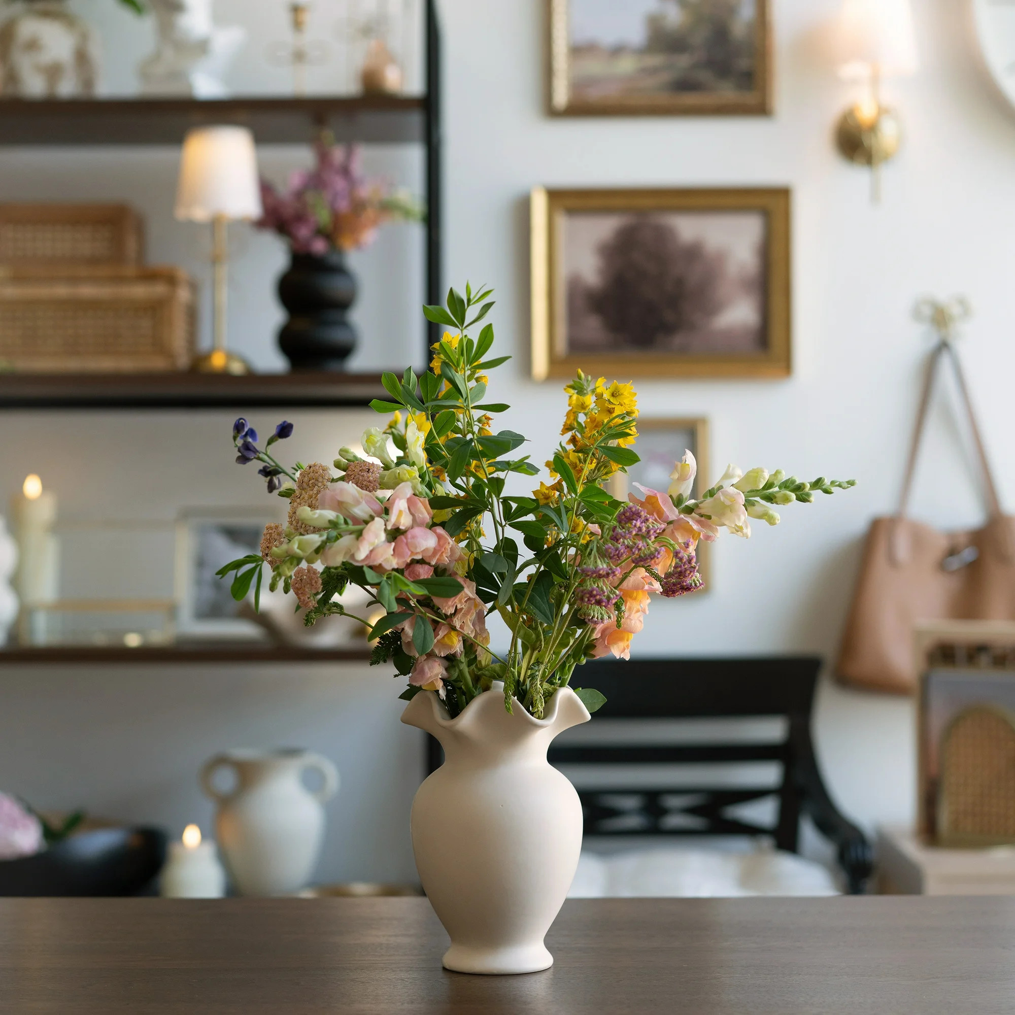 Home Decor Collection Ruffle Shaped off-White Ceramic Indoor Tabletop Vase | Walmart (US)