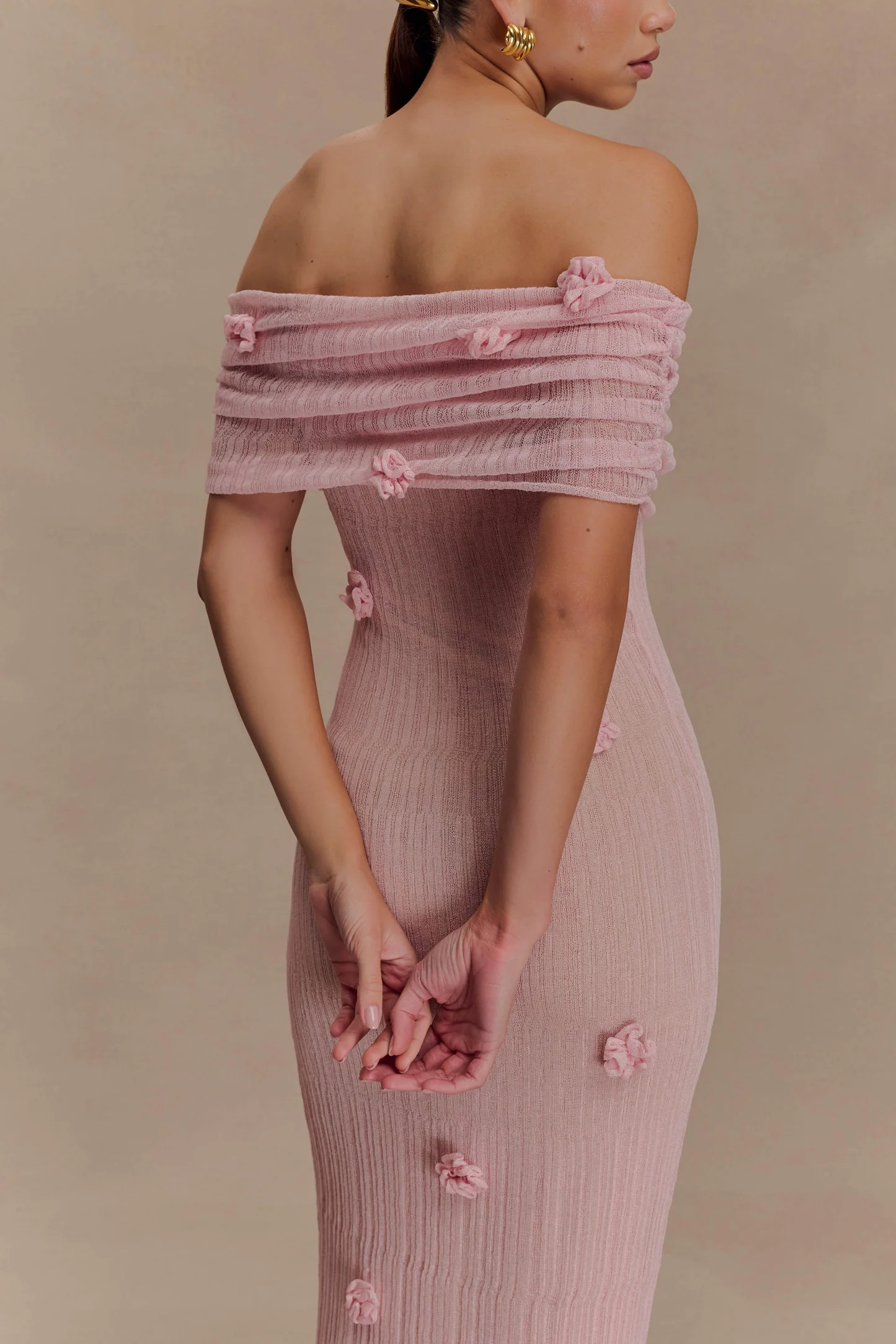 Brynn Orchid Knit Maxi Dress - Pastel Pink | Meshki UK
