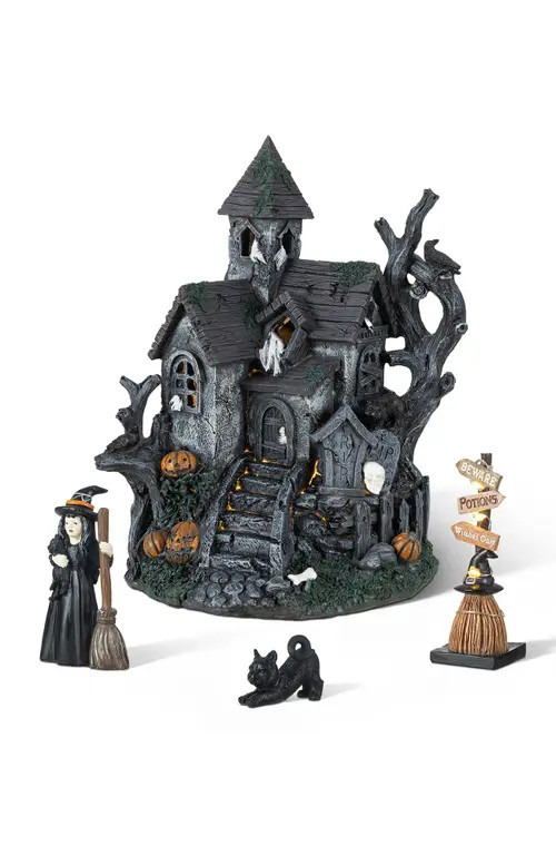 Glitzhome Set of 4 Halloween Lighted Resin Haunted House with Timer in Black at Nordstrom | Nordstrom