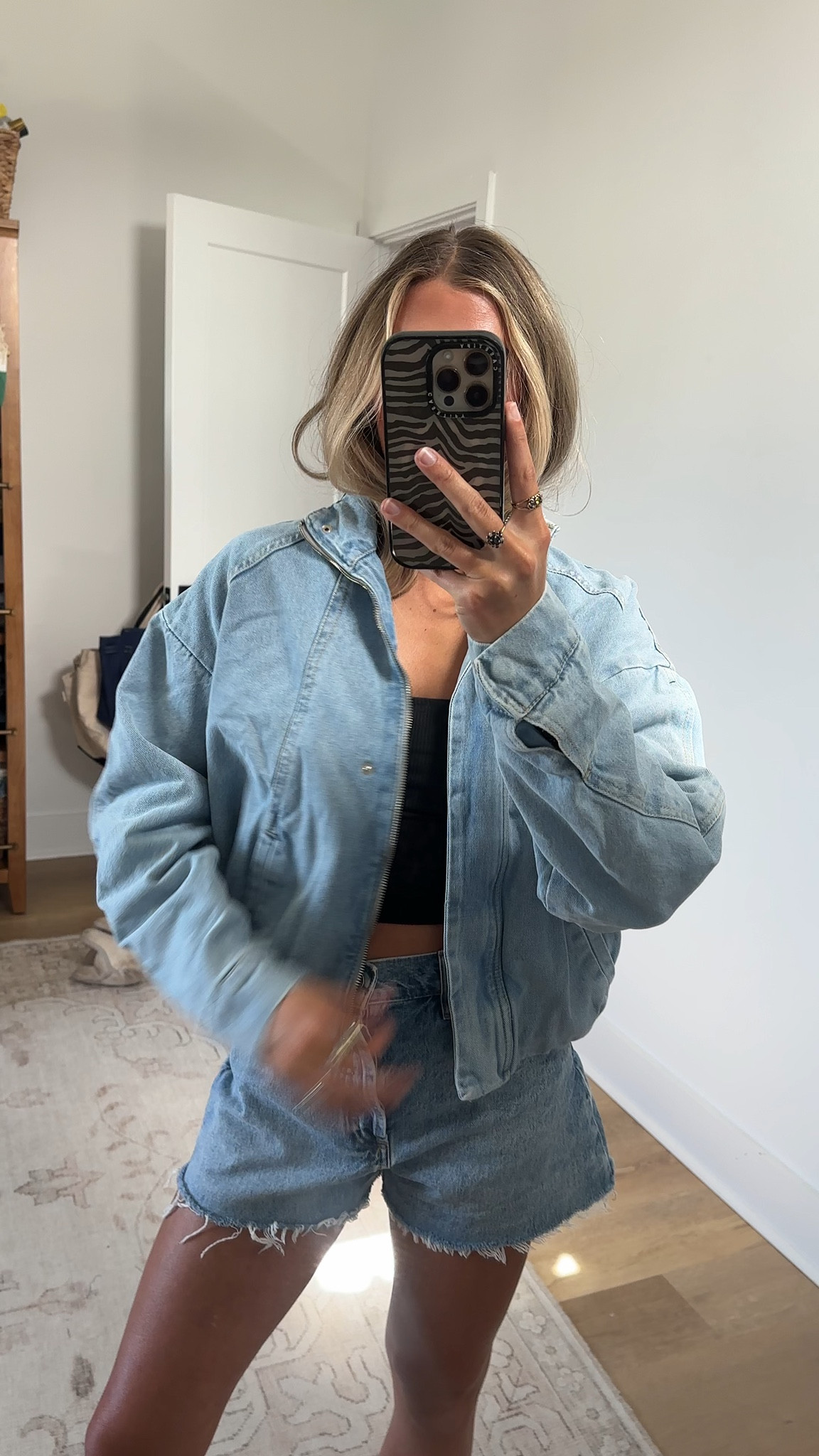 Amazon size small  Chevara Women’s Cropped Denim Bomber Jacket Casual Light Wash Stand Collar Long Sleeve Zip Up Oversized Jean Jacket

#LTKootd #LTKSeasonal #LTKSaleAlert