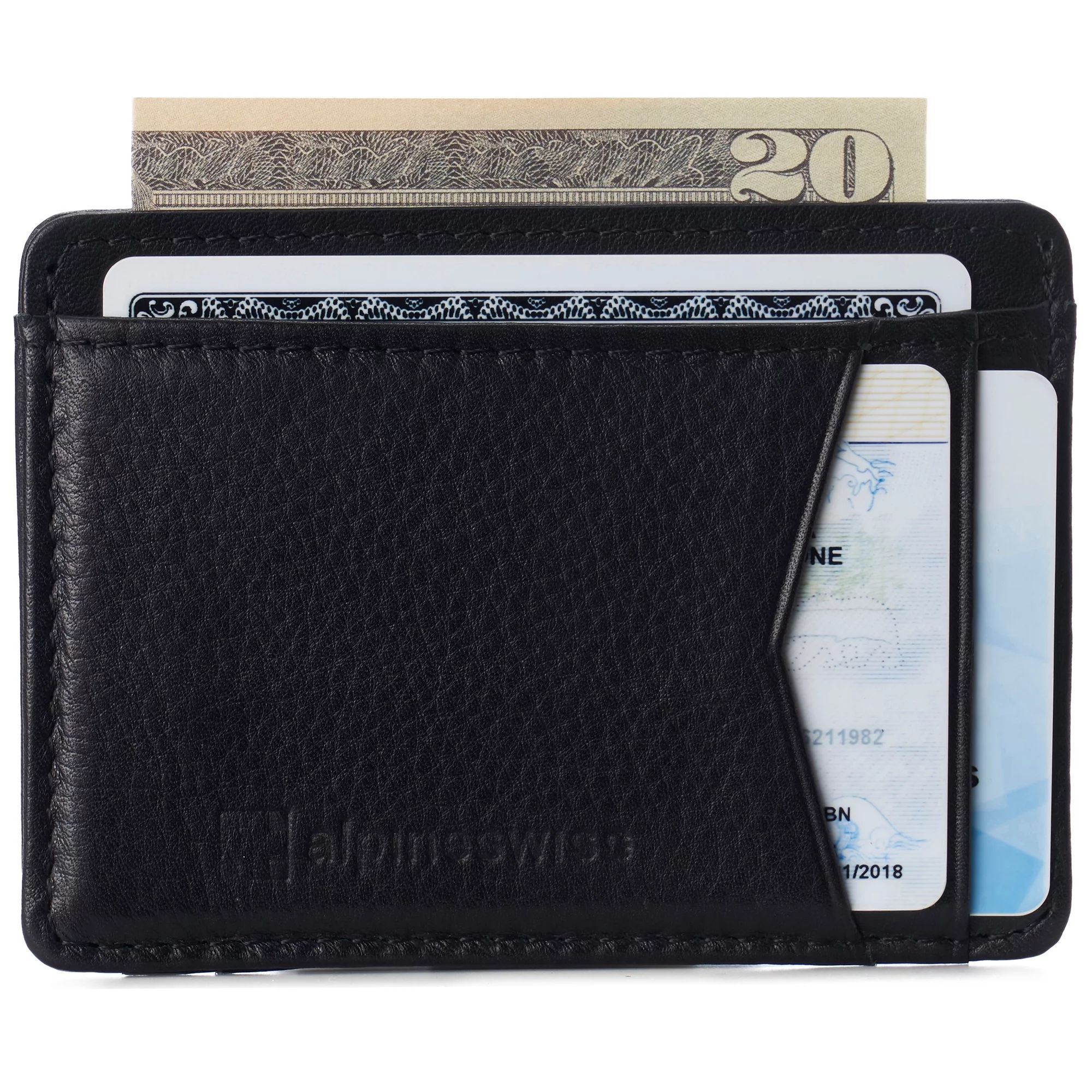 Alpine Swiss Men RFID Safe Minimalist Front Pocket Wallet Leather Thin Card Case | Walmart (US)