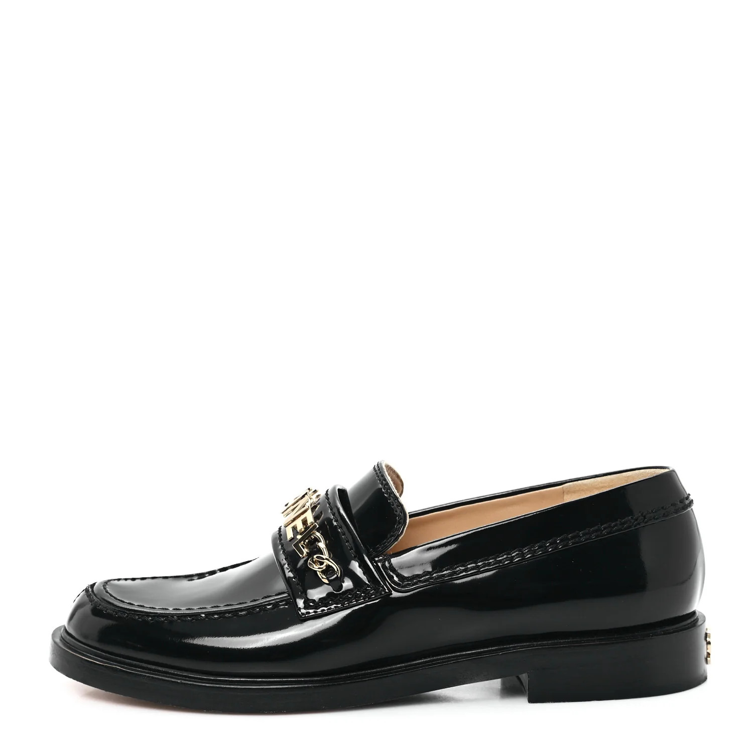 Shiny Calfskin Logo Loafers 36 Black | FASHIONPHILE (US)