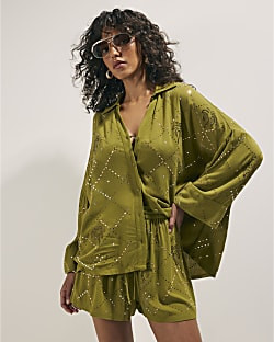 Green Palm Embellished Shirt | River Island UK & IE