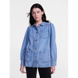 Scenario Women's and Women's Plus Chore Jacket with Long Puff Sleeves, Sizes XS-4X | Walmart (US)