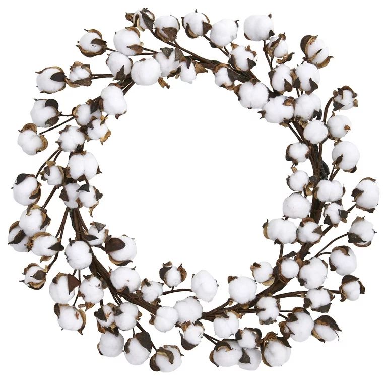 Nearly Natural 20in. Cotton Ball Wreath, White | Walmart (US)