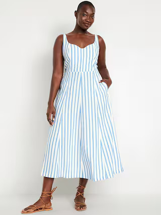 Fit & Flare Linen-Blend Midi Dress | Old Navy (US)