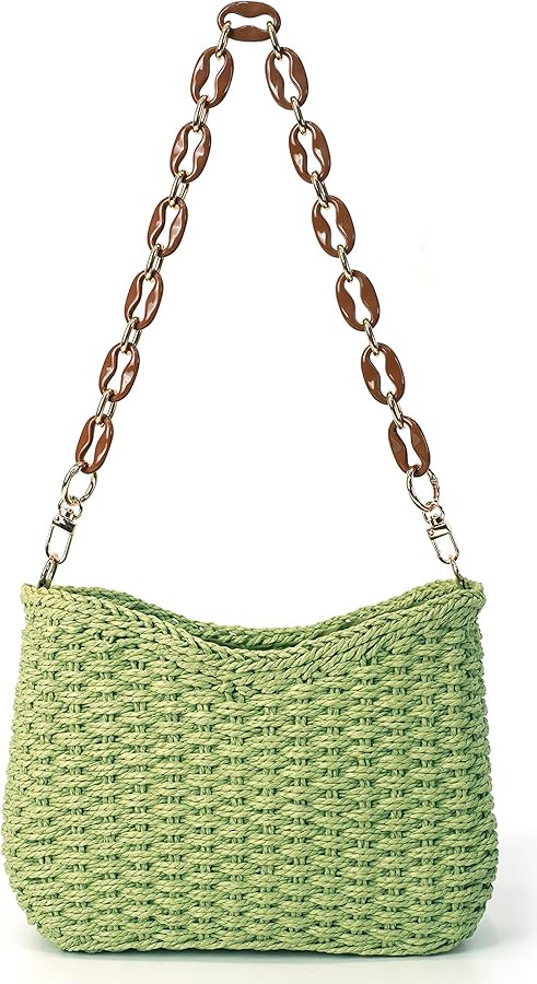 Straw Tote Bag for Women Fashion Shoulder Bag Hobo Bag Casual Satchel Handbag Summer Chain Purse ... | Amazon (US)