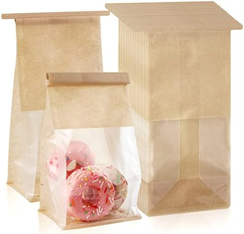 1 Lb Bakery Bags with Window 50 Pack 5.1x3.9x11 Inches Tin Tie Tab Lock Brown Window Treat Bags f... | Amazon (US)