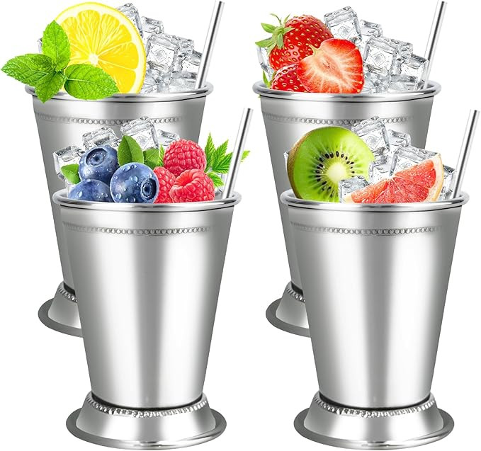 Mint Julep Cups，Silver Cups，Stainless Steel Glasses Set,Each one holds 12 ounces,Julep cup is... | Amazon (US)