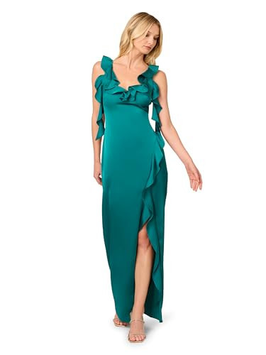 Adrianna Papell Women's Stretch Satin Long Dress, Deep Emerald | Amazon (US)