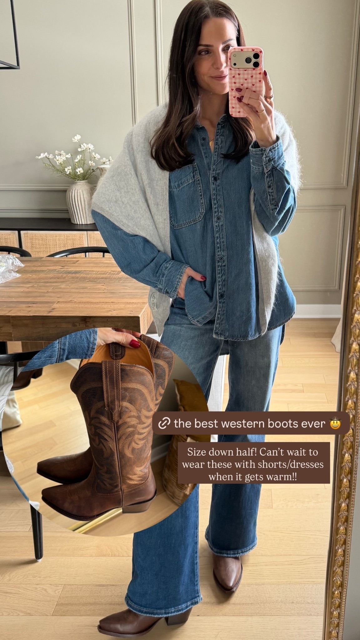  Size down half! Can’t wait to wear these with shorts/dresses when it gets warm!!

Sized up 2x to a L in the denim shirt
Size down if between sizes in jeans

Western boots / cowboy boots / cowgirl boots / denim on denim outfit / Canadian tuxedo @Tecovas 

#LTKValentine #LTKootd #LTKSeasonal