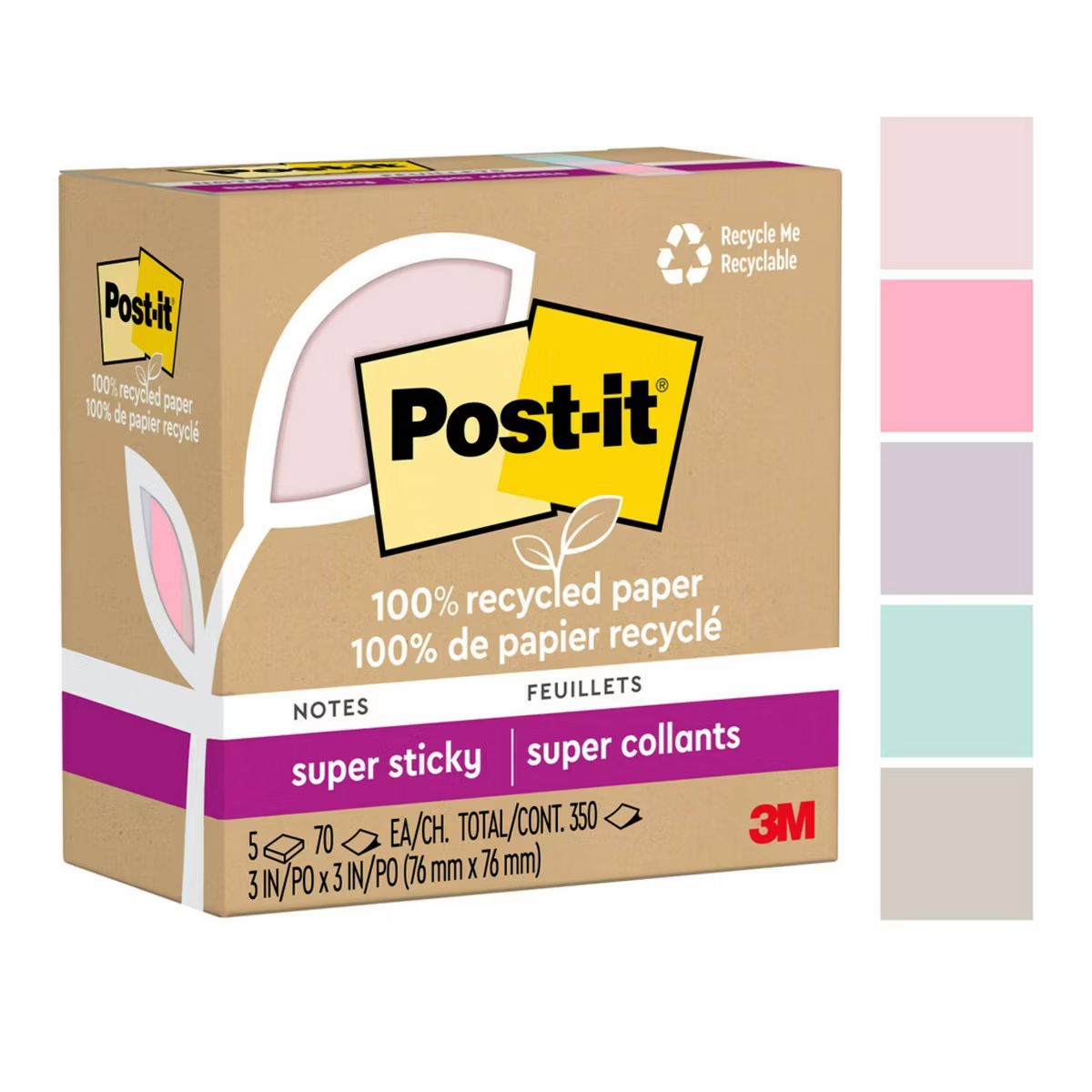 Post-it Recycled Super Sticky Notes 3"x3" Pastels | Target