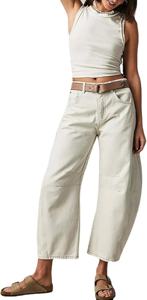 Barrel Jeans Women Mid Rise Barrel Leg Pants, Wide Leg Boyfriend Jeans for Women Retro Denim Bagg... | Amazon (US)