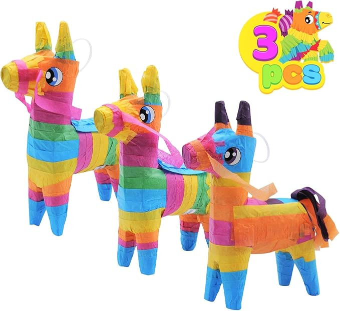 3 pcs Mini Donkey Pinatas 4"x7" inches Cinco De Mayo Rainbow Color for Fun Fiesta Taco Party Supp... | Amazon (US)