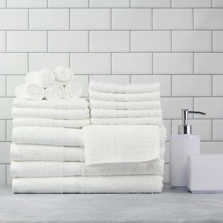 Solid 18-Piece Bath Towel Set, White, Mainstays | Walmart (US)