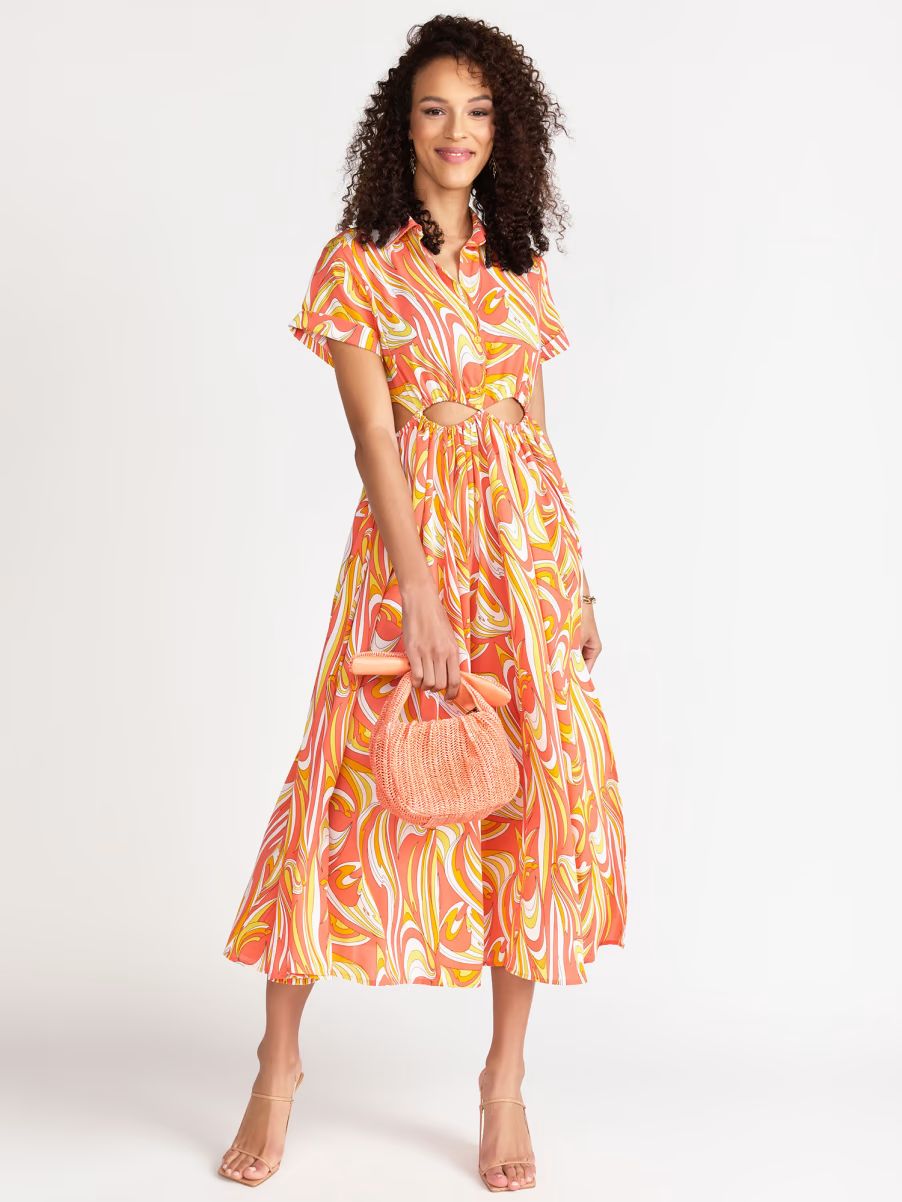 Waist Cut-Out Multi Print Dress - Aakaa | New York & Company