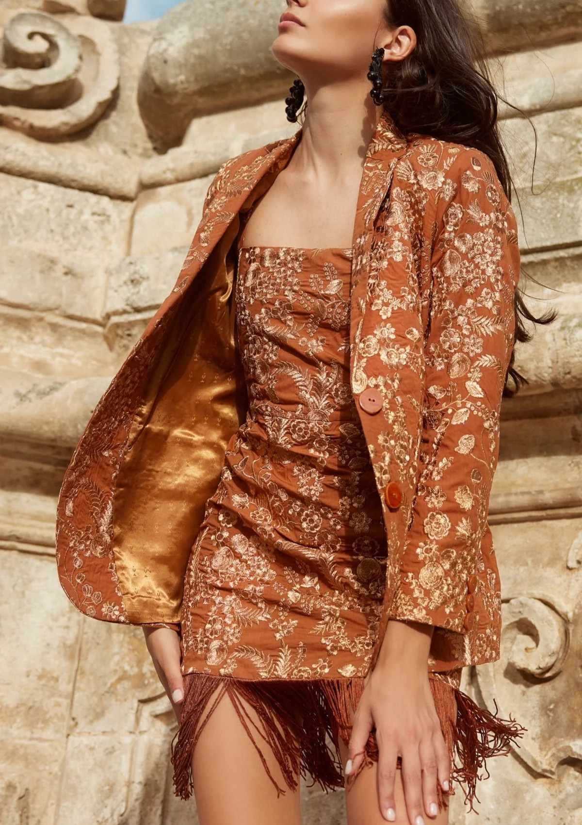 Mary Embroidered Blazer in Copper | Over The Moon