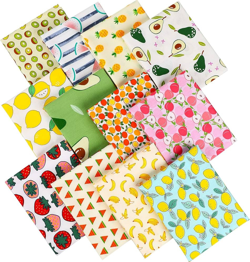12 Pieces Printed Fruit Fabric Fruit Fat Quarters Fruit Pattern Fabric Bundles Quilting Sewing Pa... | Amazon (US)