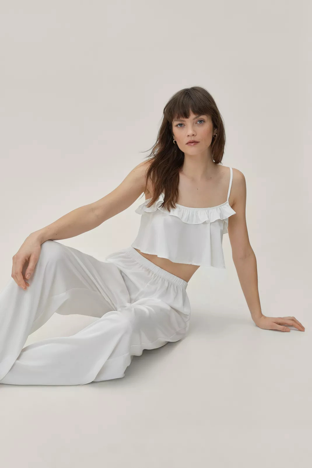Satin Ruffle Cropped Cami Pyjama Set | Nasty Gal (US)