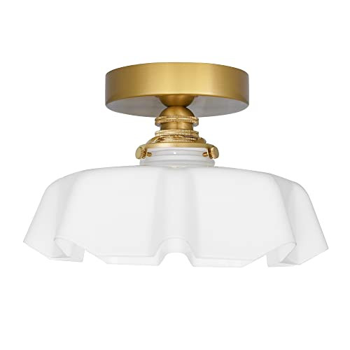 DSMJFU White Semi Flush Mount Ceiling Light, Brass Flush Mount Ceiling Light Vintage Flower Glass... | Amazon (US)