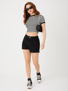 SHEIN Two Tone Striped Crop Tee | SHEIN
