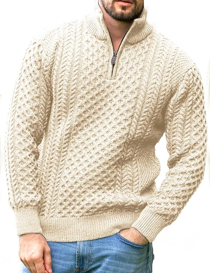 Men's Irish Fisherman Sweaters Cable Knit Half Zip Jacquard Pullover Sweater | Amazon (US)